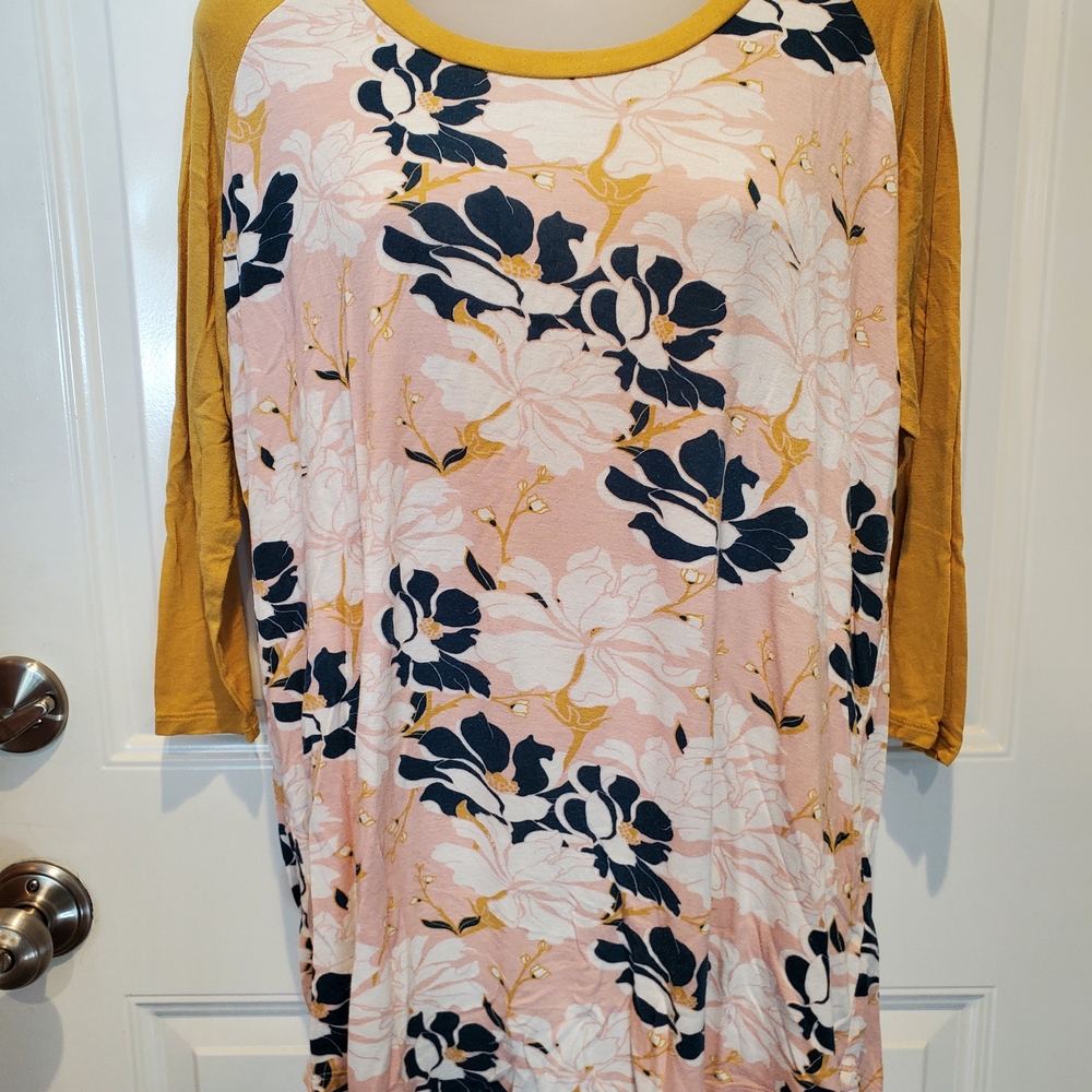 DownEast Mustard and Pink Floral Long Sleeve Top